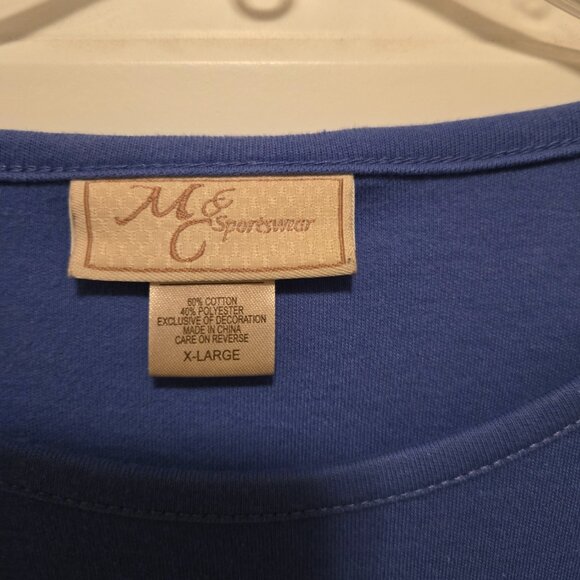 Never worn women's blue cotton/polyester long-sleeved holiday/winter t-shirt XL - Picture 2 of 3